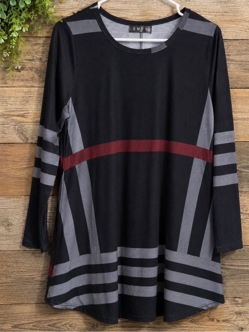 SMYS Navy Gray Plaid Stripe Flowy Tunic Top Juniors XL